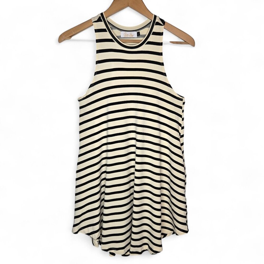 Ava Sky Sleeveless Mini Dress Women's Striped Stretchy Curved Hem Hand Pockets S